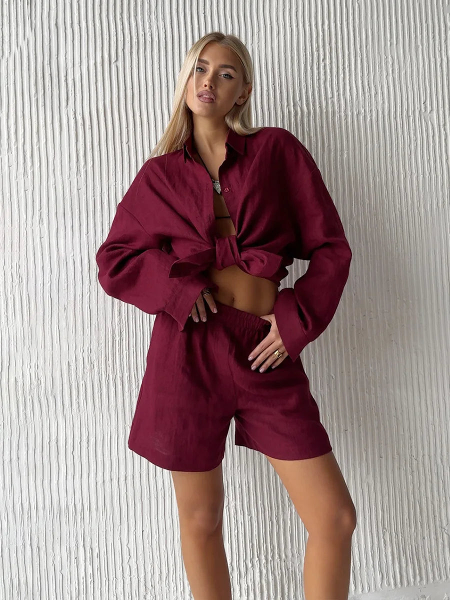 Lightweight White Cotton Summer Two Piece Set for Women