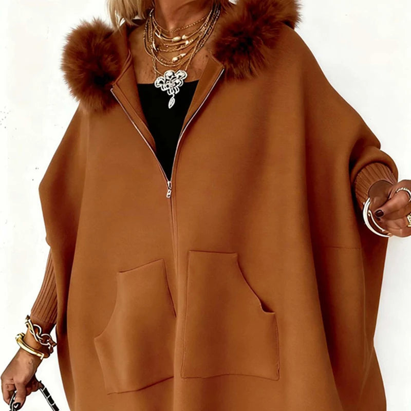 Autumn Winter Long Batwing Sleeve Chic Sweater Coats, Women Pocket Patchwork Simple Cardigan, Loose Casual Hooded Top Streetwear