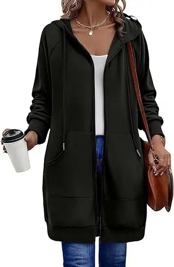 Solid Color Long Sleeve Zippered Hoodies For Women