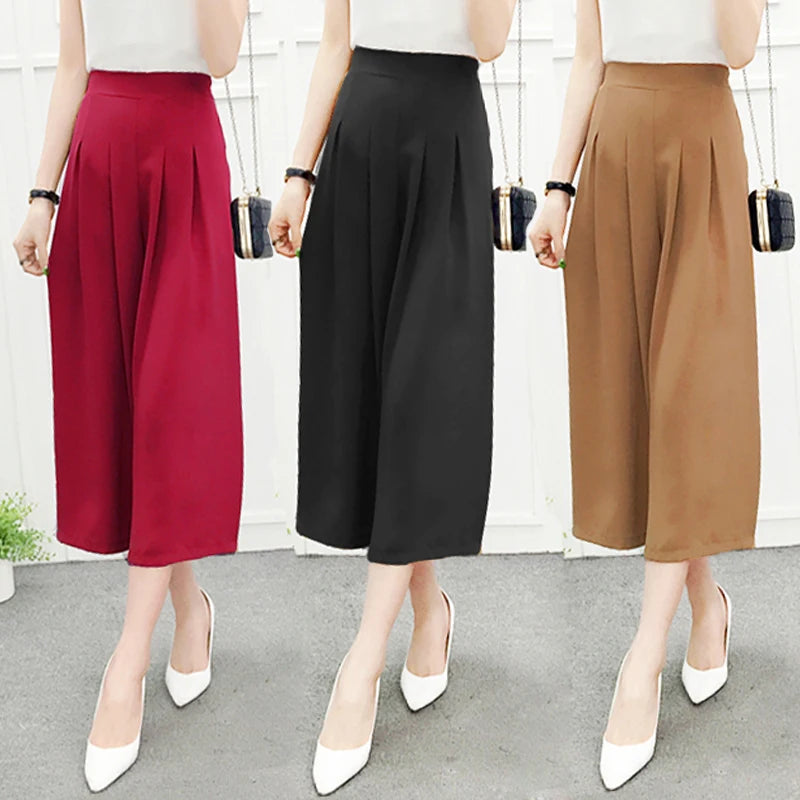 High Waist Pleated Wide Leg Cotton Linen Pants For Women
