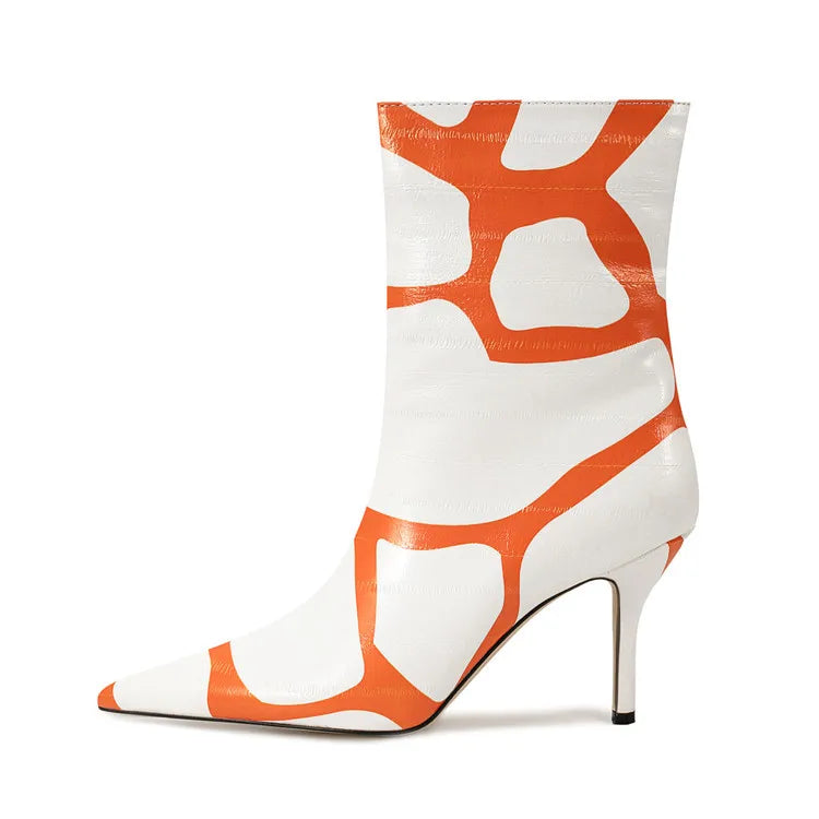 Fashion Trendy Pointed Toe High Heel Ankle Boots With Side Zipper for Women