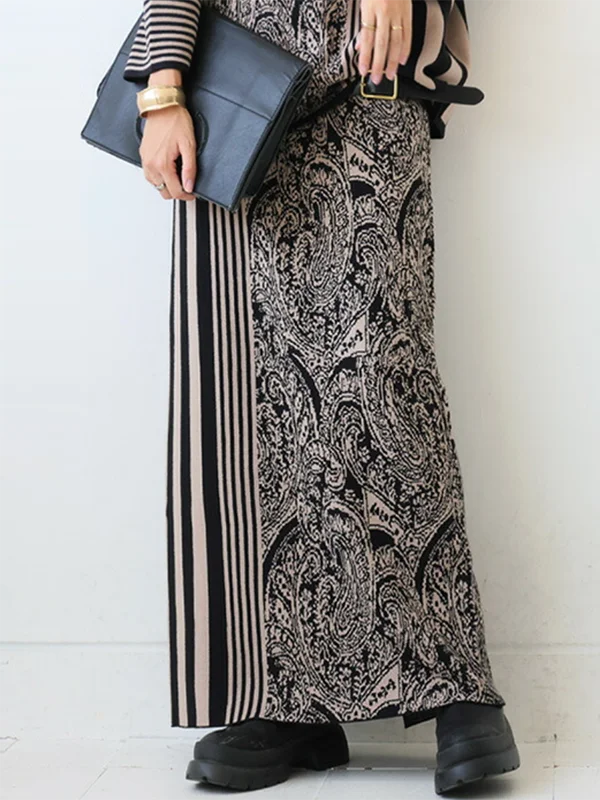 Gymystars Casual Autumn Two Piece Set Elegant Loose Striped Pullovers Column Knitting Skirts Fashion Trend Winter Skirts Suits