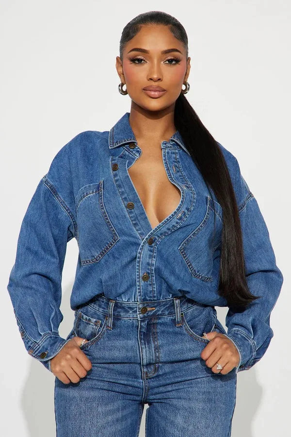 Washed Distressed Denim Jumpsuit