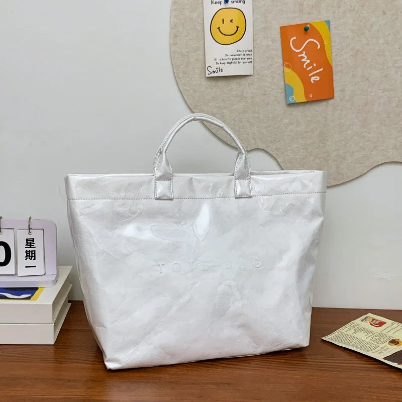 Kraft paper jelly waterproof bag, women's new retro commuting large capacity DuPont paper tote bag