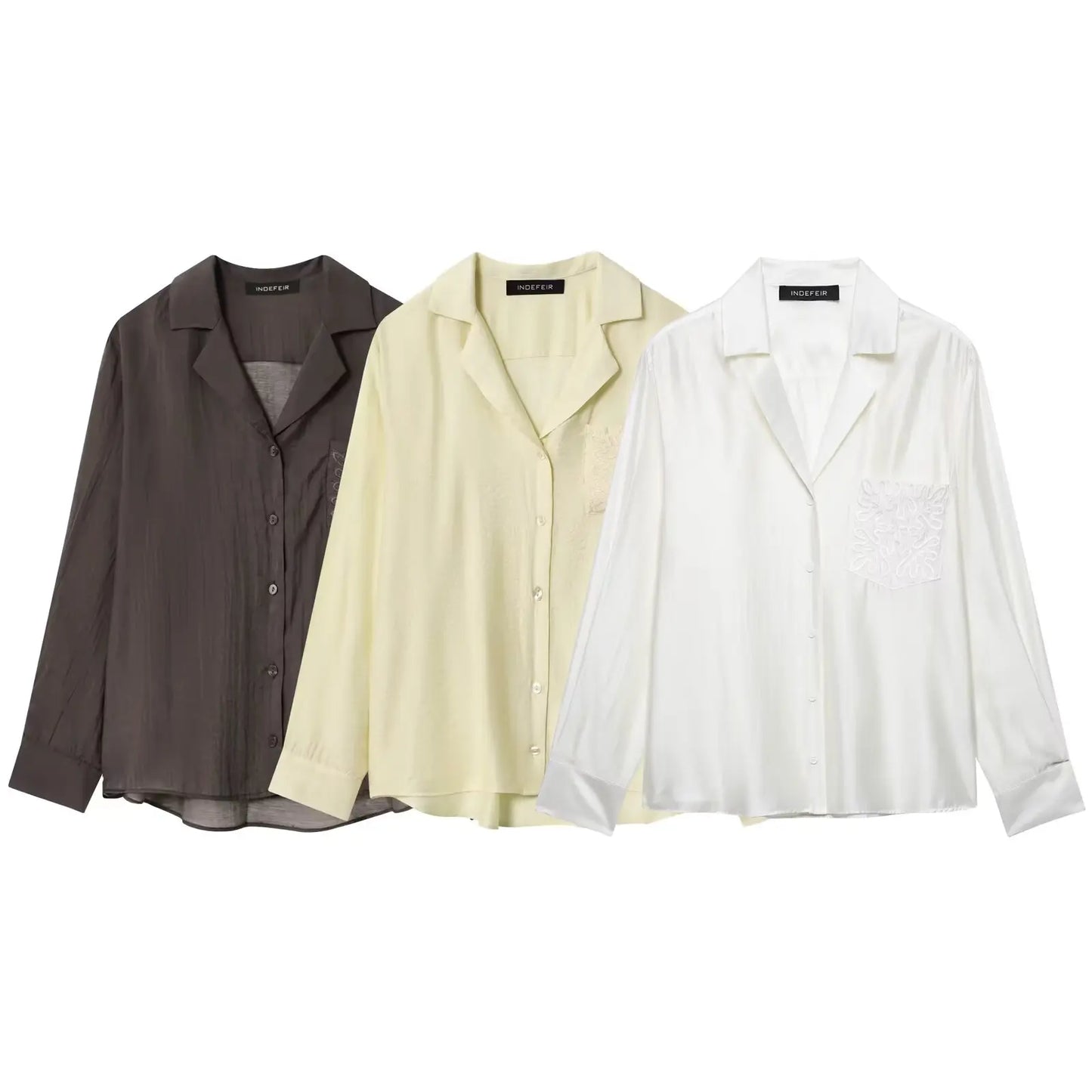 Casual Long Sleeve Pocket Embroidered Shirt for Women