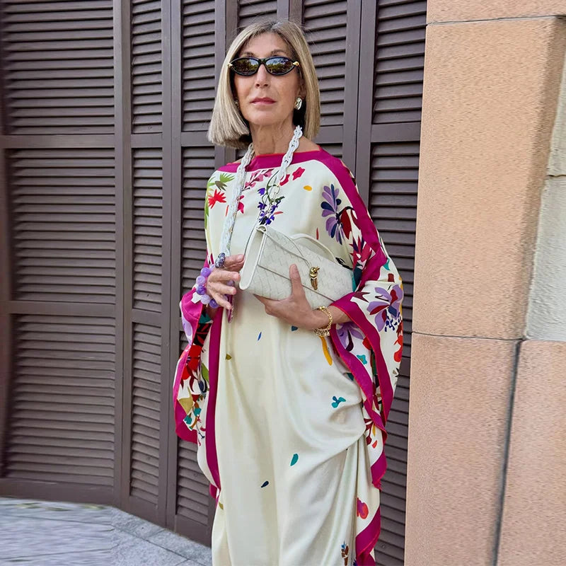 Casual Print Pleated Maxi Beach Vacation Chic Dress for Women