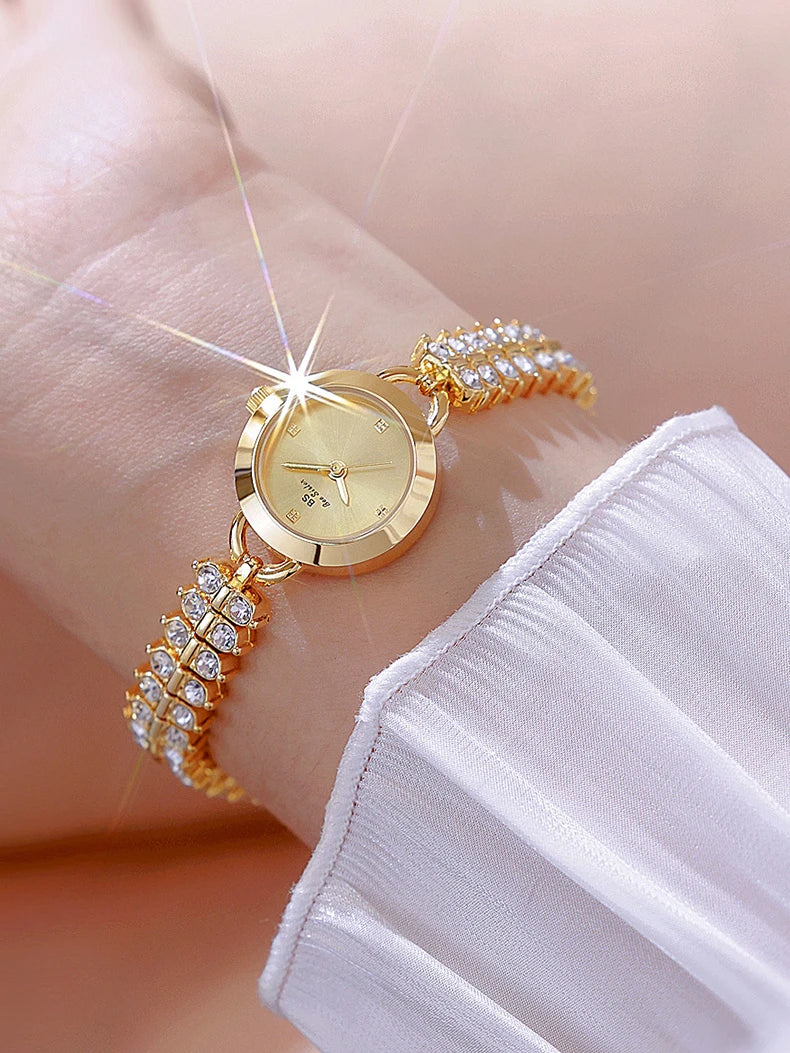 Small Diamond Accent Gold Chain Quartz Watch for Women