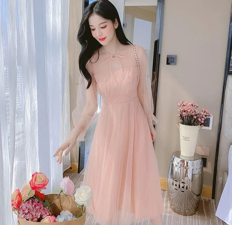 2026 Summer French Style Mesh Tulle Long Dress Women Elegant Fairy Party Maxi Dress Soft Aesthetic Holiday Beach Wear