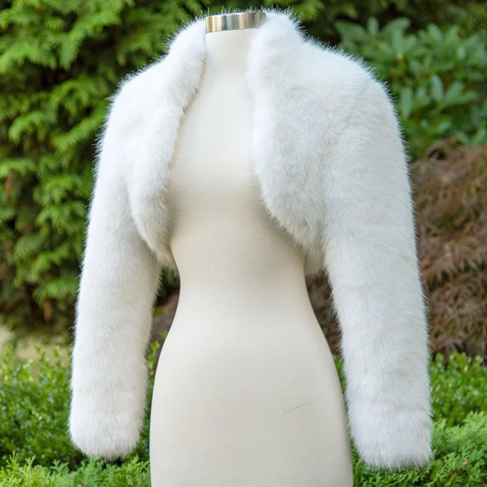 Warm Faux Fur Long Sleeve Open Front Coat for Women