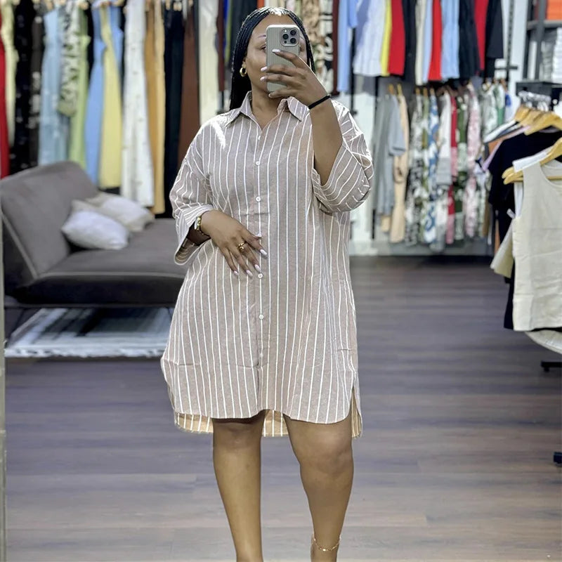 Striped Long Sleeve Collared Blouse