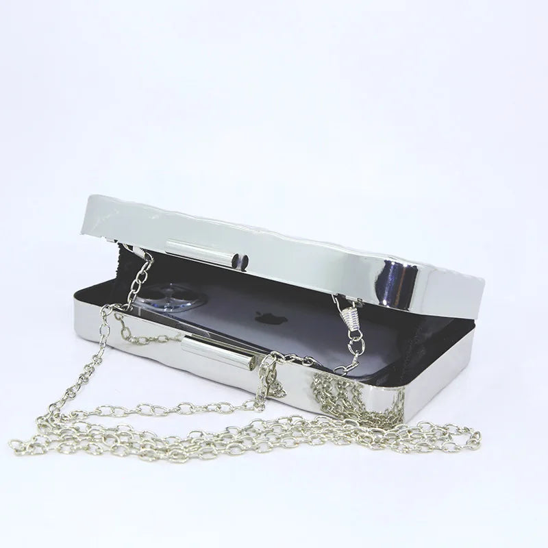 Luxury Silver Wavy Chain Evening Handbag for Women