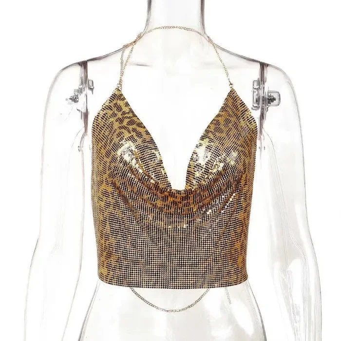 Tank Top Women Metal Sequin Camisole Party Nightclub Music Festival Sleeveless Sexy Vest for Female Streetwear 2025 Summer New