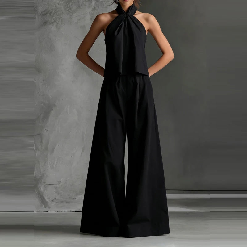 Sleeveless Halter Top And Wide Leg Pants Set for Women