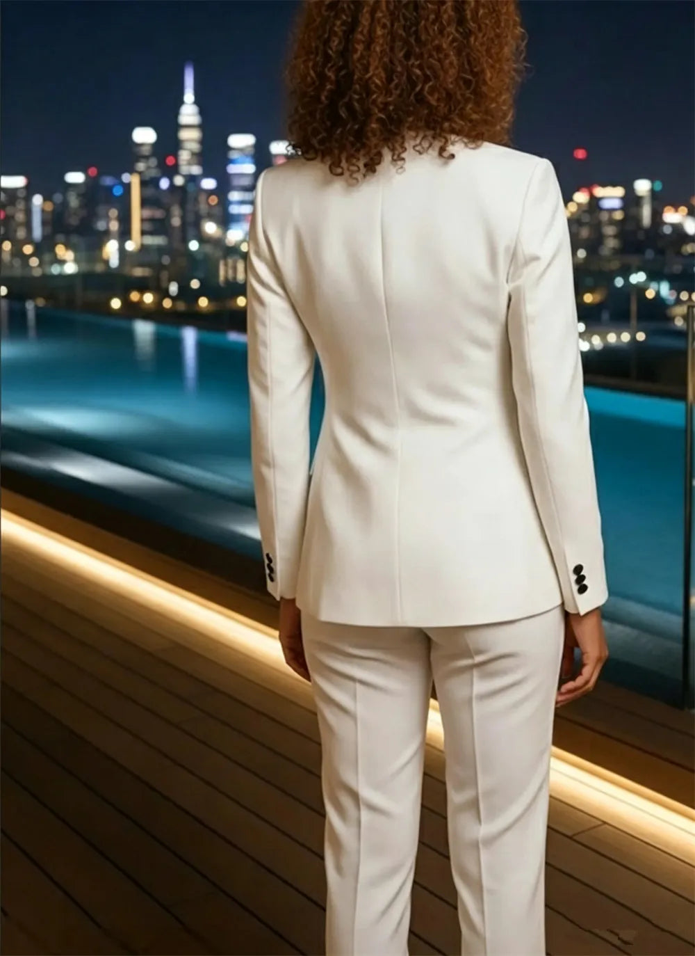 Ladies 2 Piece Suit White Suit Black Tuxedo Lapel Suits Elegant Pantsuit Tuxedo Style Business Suit (Blazer+Pants)