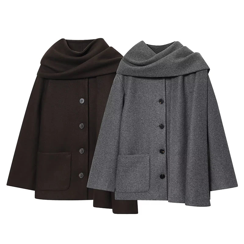 Classic Long Trench Coat With Detachable Scarf for Women