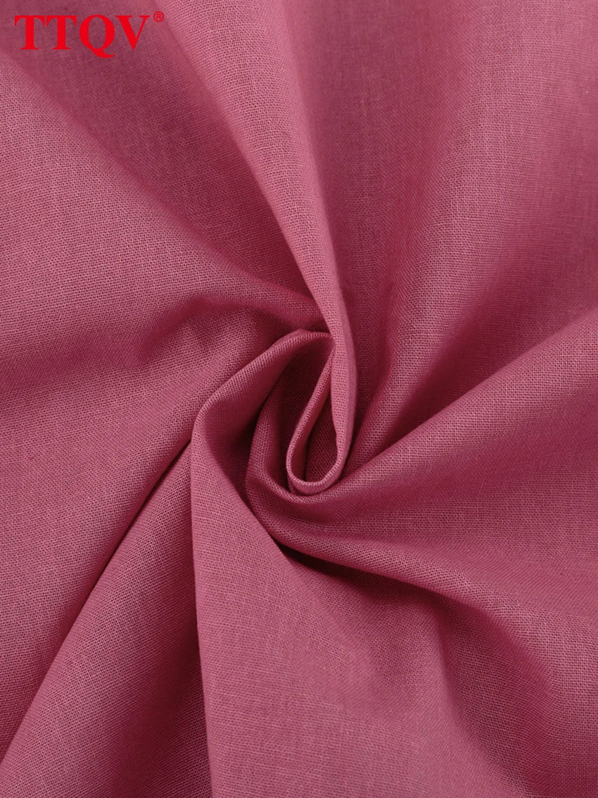 Loose Pink Cotton Shirt and Wide Leg Pants Set for Women
