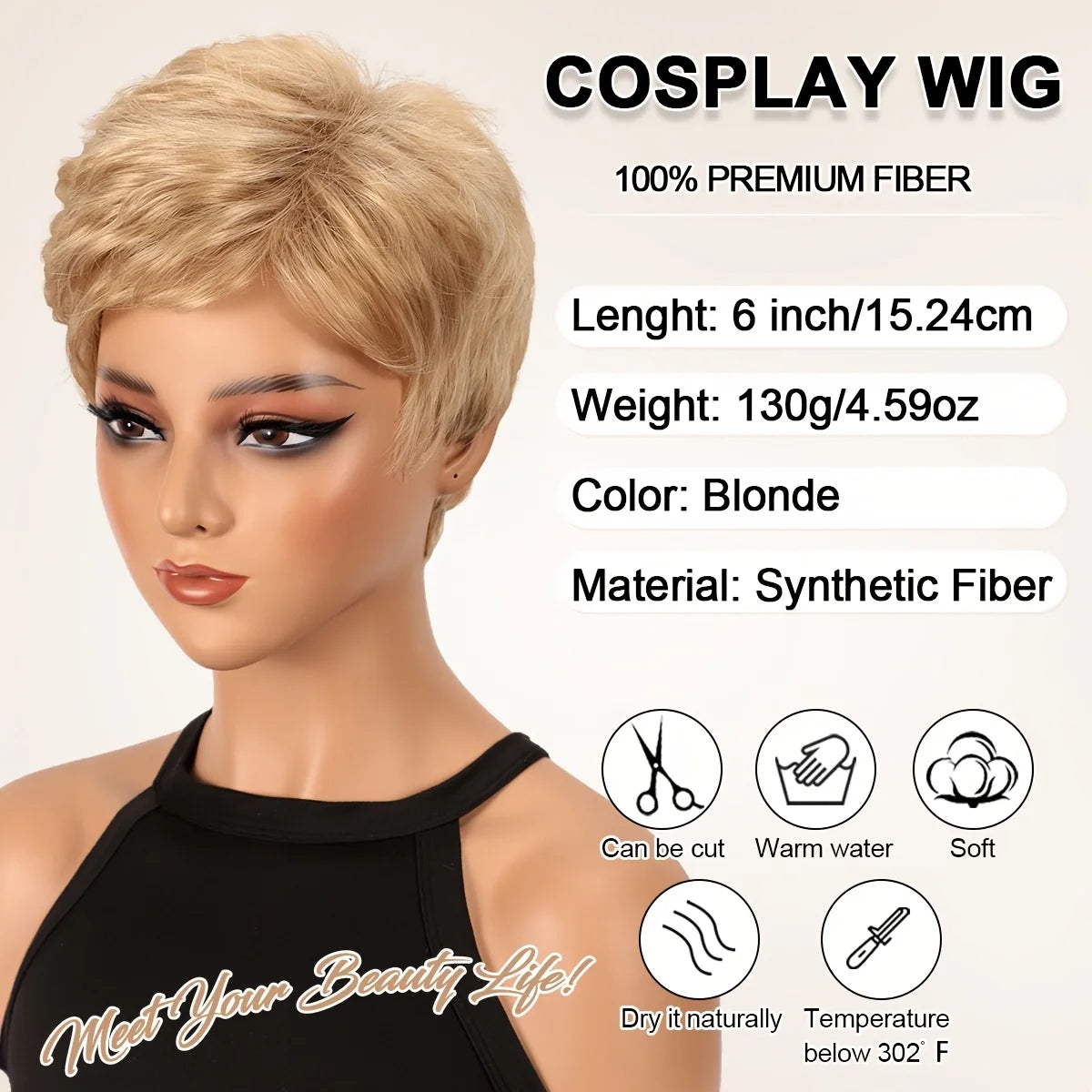 Short Heat Resistant Straight Synthetic Wig for Women