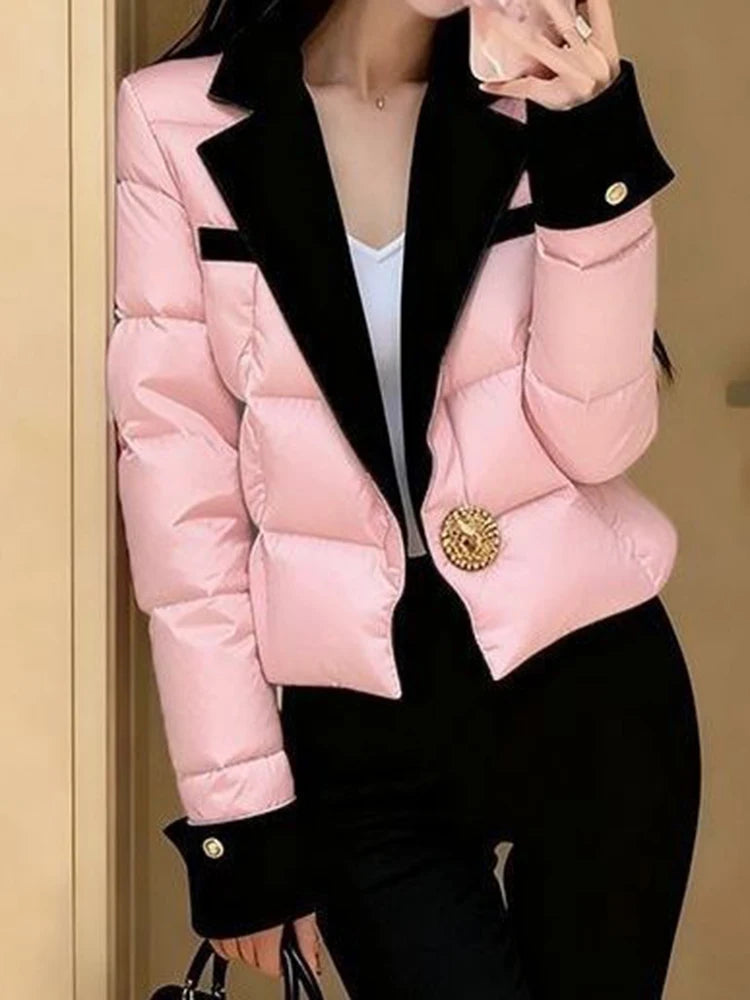 Warm Winter Pink Cotton Jacket With Chic Minimal Design for Women