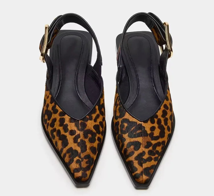Comfortable Leopard Print Buckle Strap Flat Sandals for Women