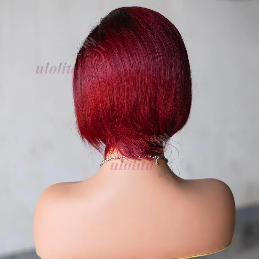 Ombre Pixie Cut Human Hair Lace Front Wig for Women