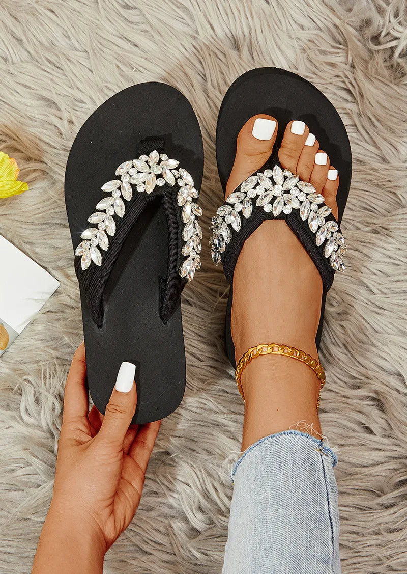 Crystal Accent Clip Toe Casual Summer Sandals For Women