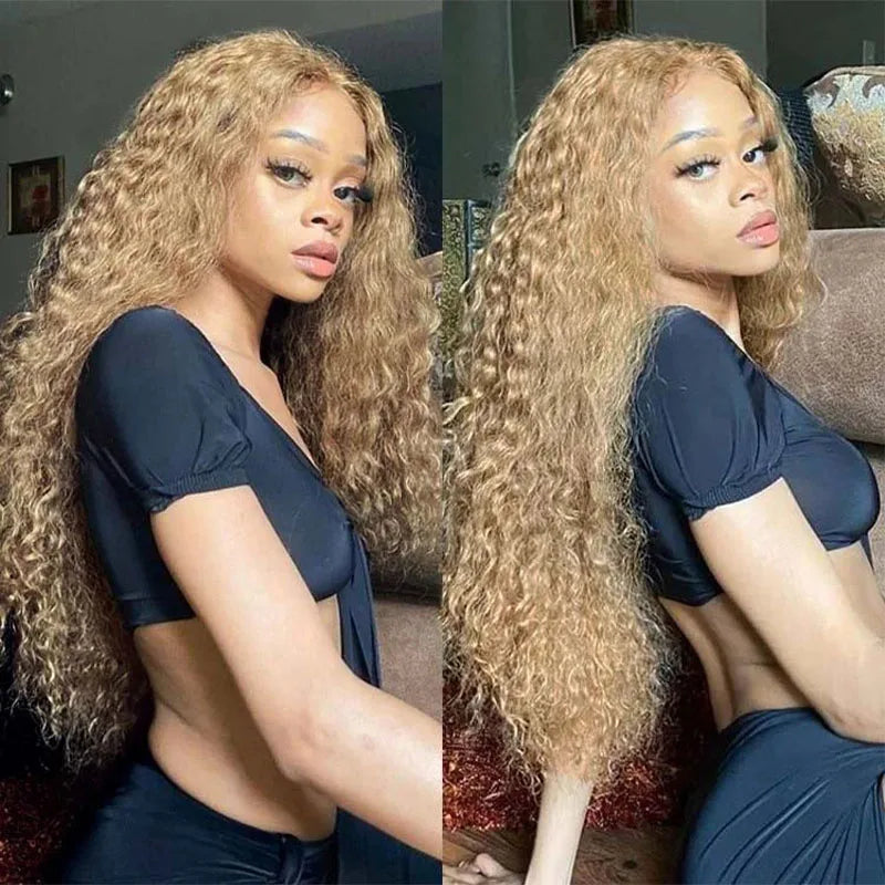 Honey Blonde Curly Human Hair Lace Front Wig for Women