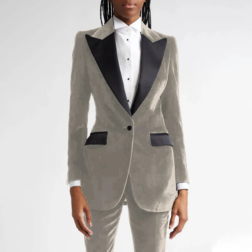Classic Black Flannel Two Piece Business Suit For Women