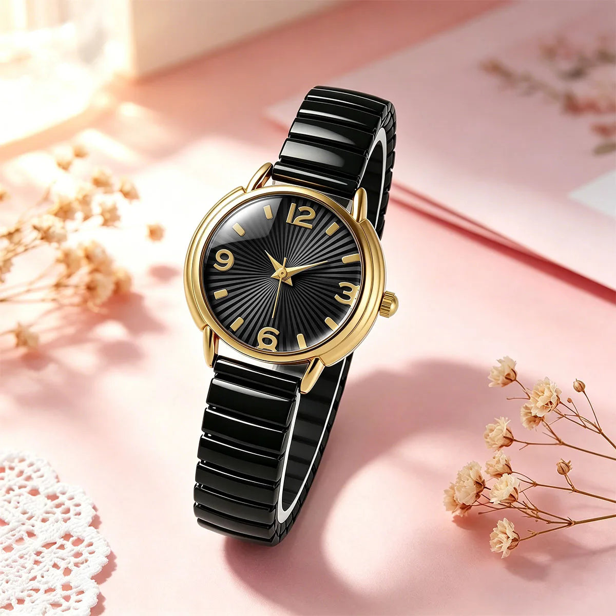 Elegant Round Dial Elastic Strap Quartz Watch for Women