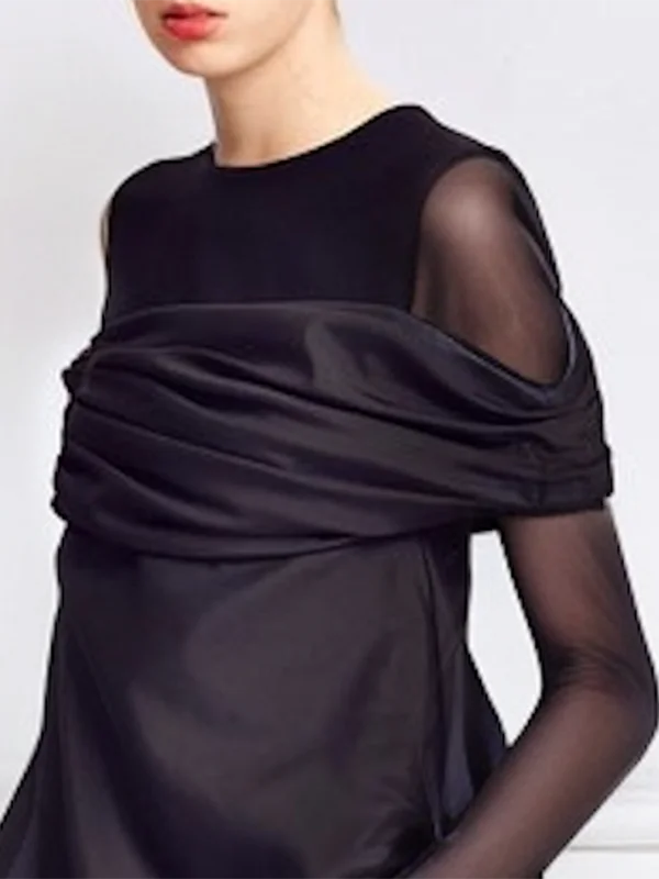 Beautyblue False Two Long Sleeves Tops Women Clothing 2025 New Spring See-Through Round-Neck Slimming Skinny T-Shirts Black Tee