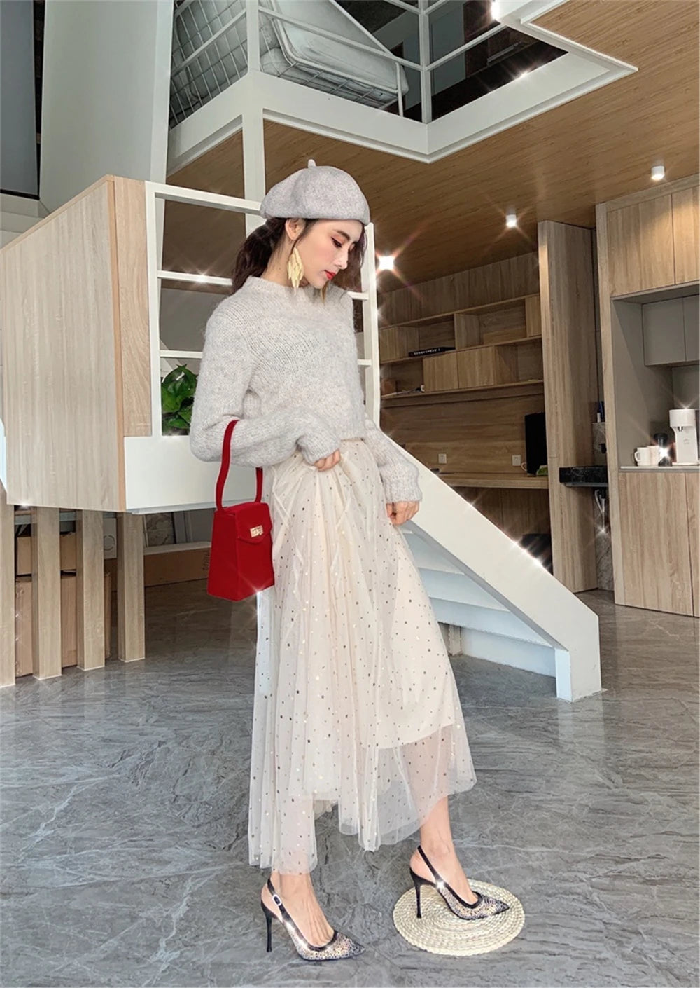 Rhinestone Mesh Pointed Toe Thin High Heels for Women