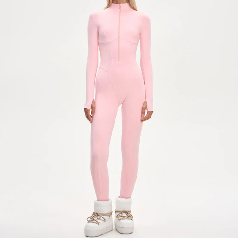 High Waist Full Zip Hooded Windproof Ski Jumpsuit For Women