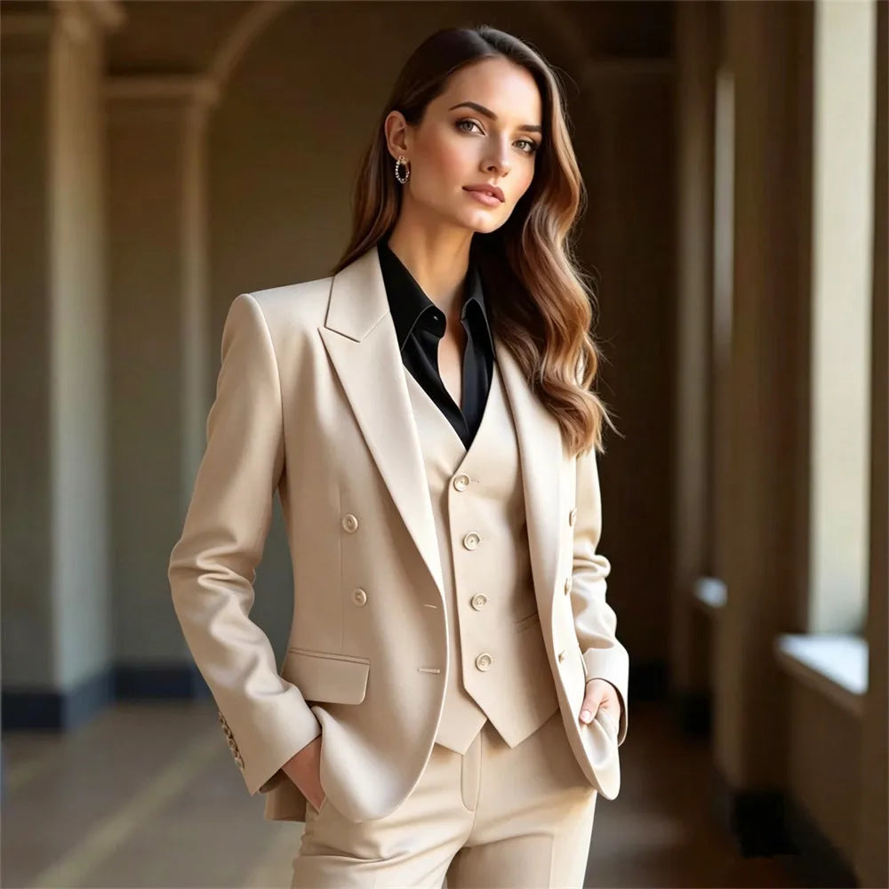 Black 3-Piece Women's Suit Women Tuxedo Suit Blazer Dress Prom Slim Fit Formal Office Lady Blazer Set (Jacket+Vest+Pants)