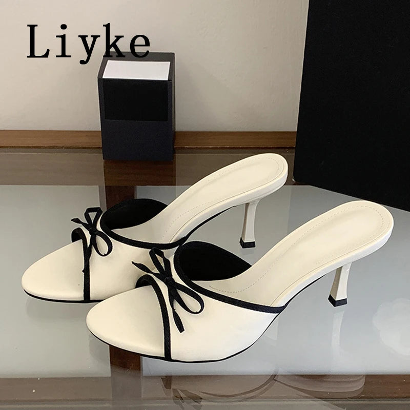 Polka Dot Silk Butterfly Knot Heeled Sandals for Women