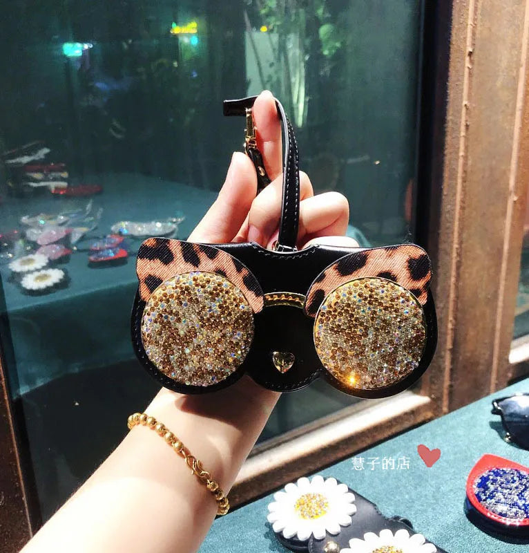 Diamonds cute glasses clip ins fashion sunglasses bag portable sunglasses case protective cover bag bag hanging jewelry