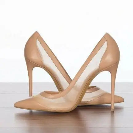 Elegant Nude Pink Black Suede Patchwork Pointed Toe Pumps for Women