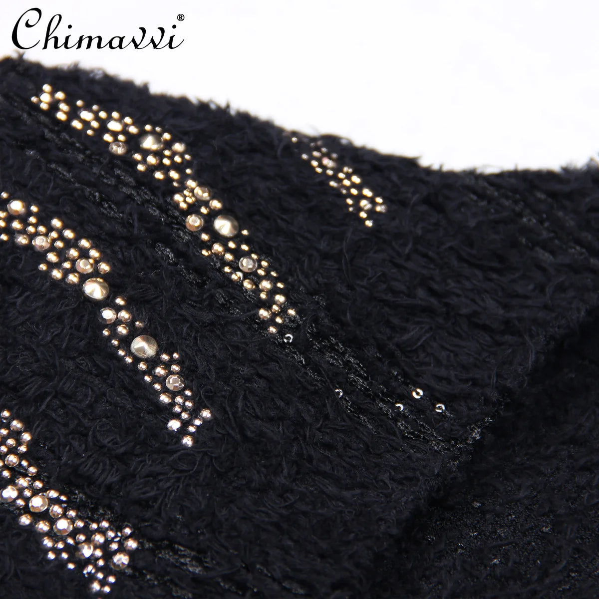 2025 Autumn New Heavy Knitted Hot Diamond Long-sleeved Jacket Sexy Vest + Skirt Set Light Luxury Party Women Three-piece Set