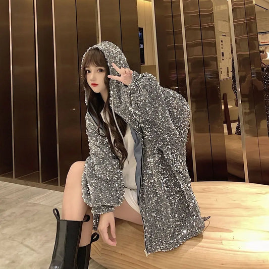 Starry Sky Hooded Jacket Women's Coat 2025 Autumn New Style Loose Clothing