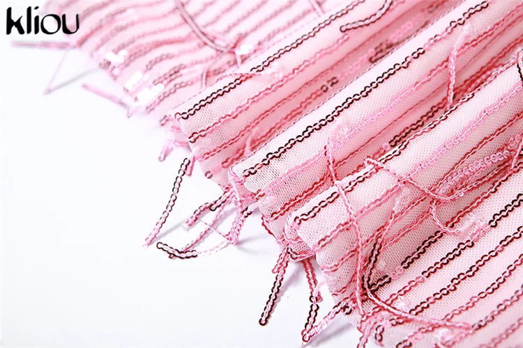 Shiny Tassel Halter Backless Mini Party Dress for Women