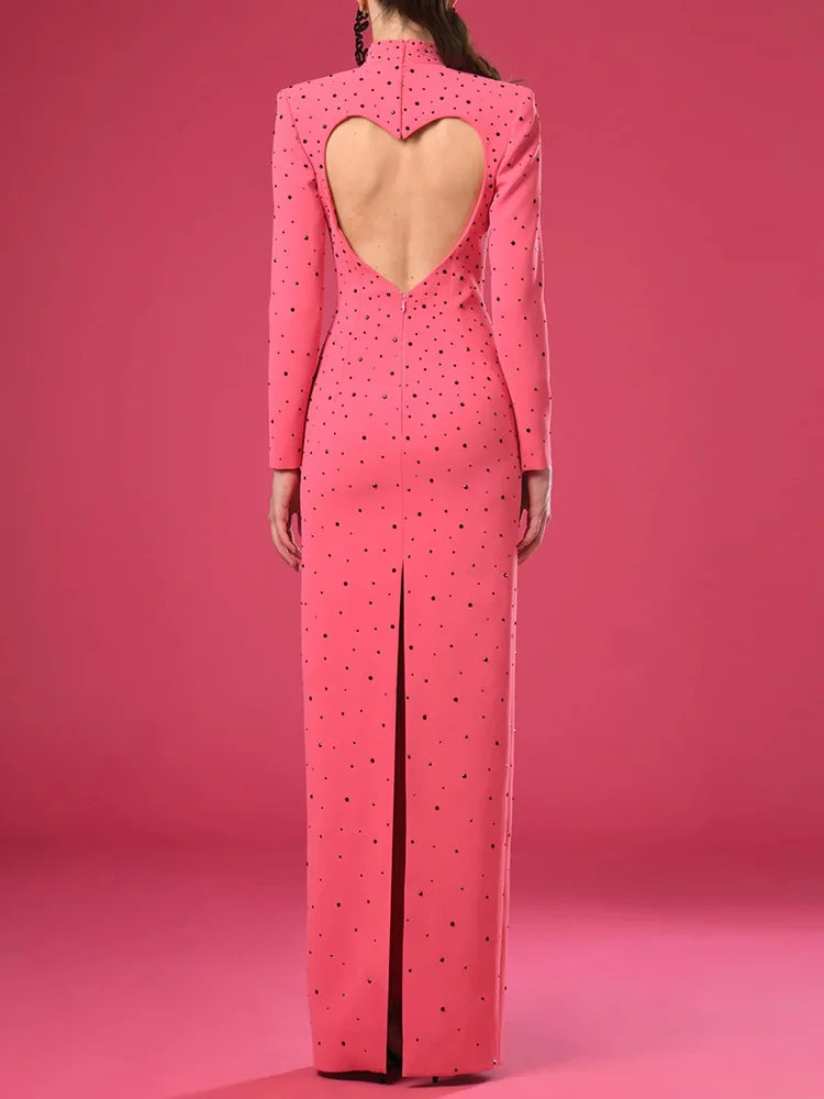 HIGH STREET Newest Fashion 2026 Designer Party Vestido Women's Heart Shaped Hollowed Out Backless  Diamonds Long Maxi Dress