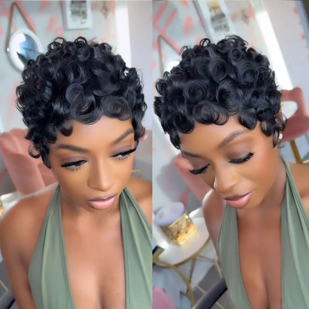 Curly Brazilian Pixie Cut Lace Front Wig for Women
