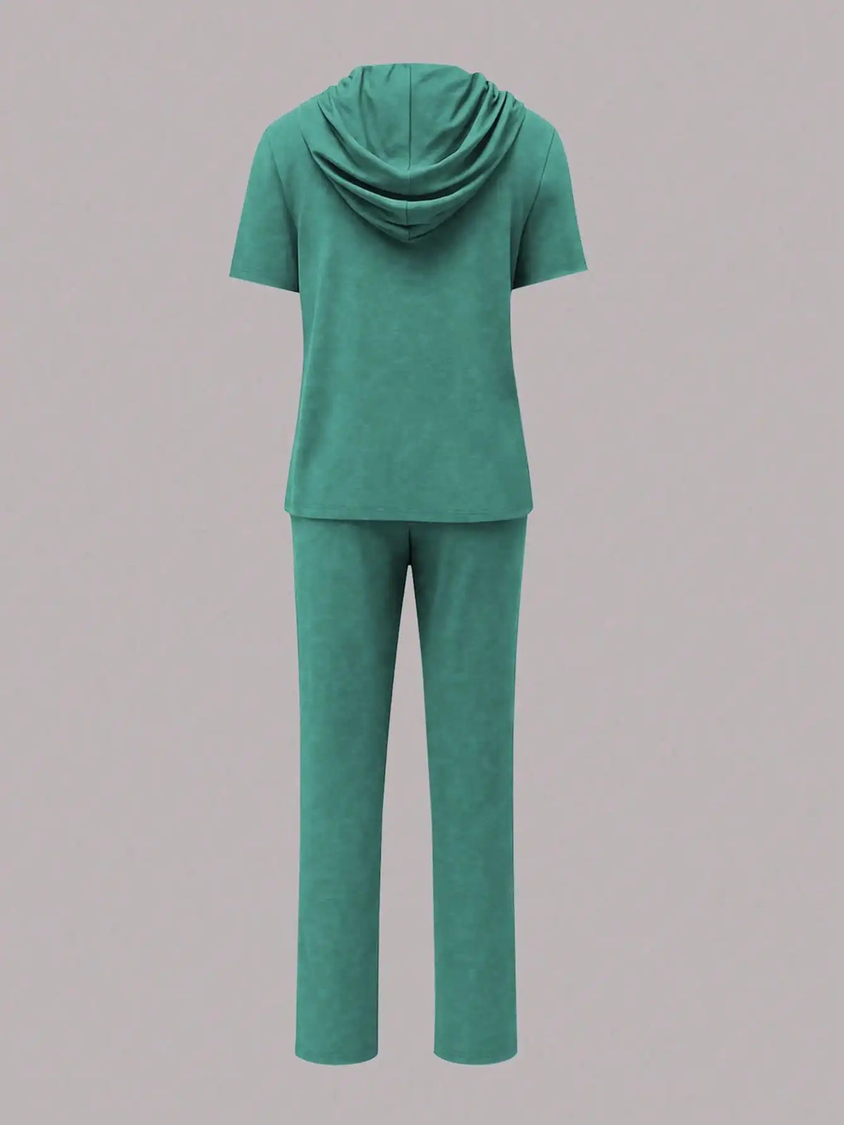 Summer Women's Suit New Style Casual Comfortable Solid Color Hooded Short-Sleeve Top with Versatile Elastic Waist Pocket Straight-Leg Pants Women's Two-Piece Set