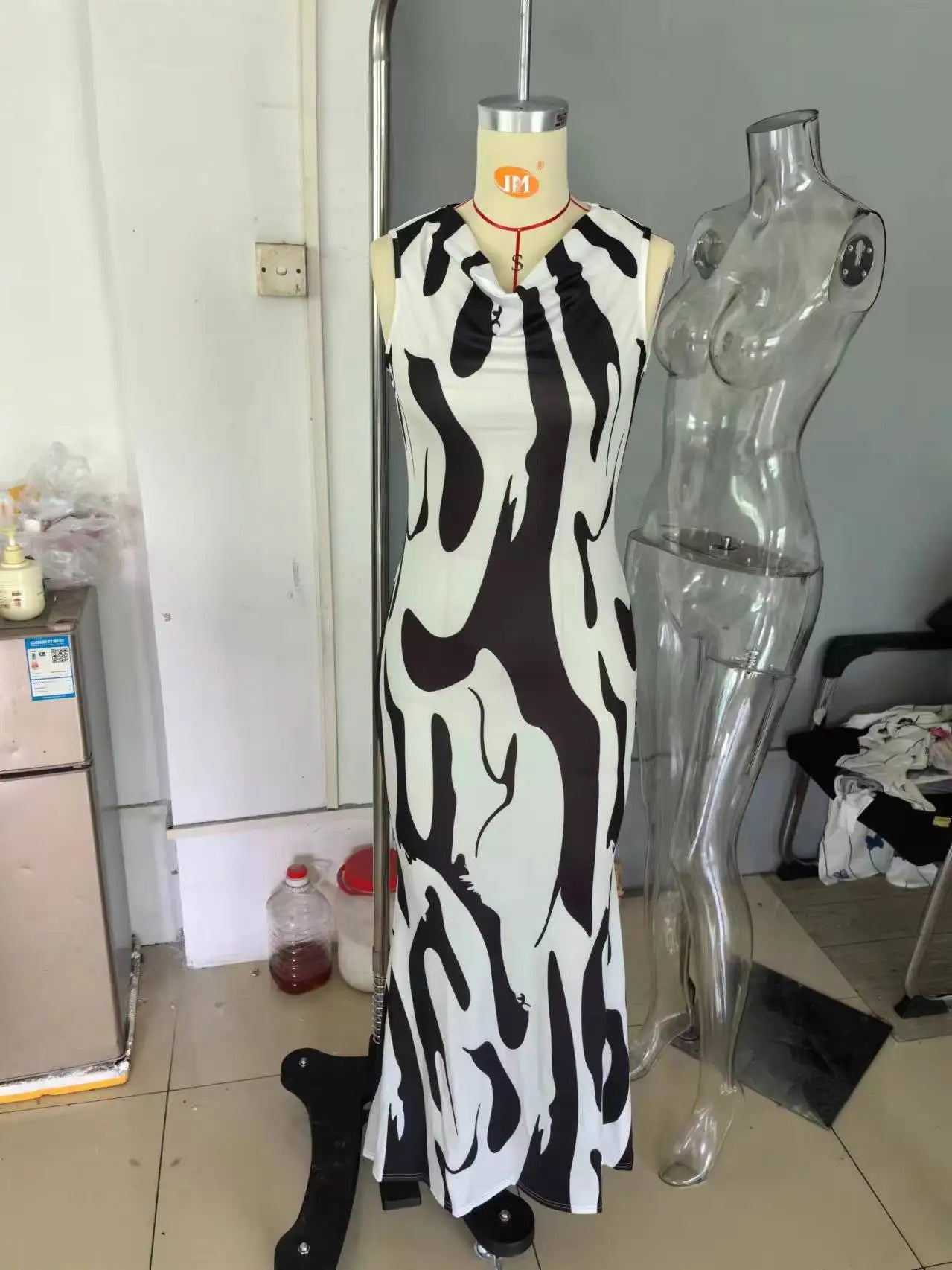 Dress Sleeveless Print Midi Wrap Waist Elegant Office Style Summer Travel Ready Now