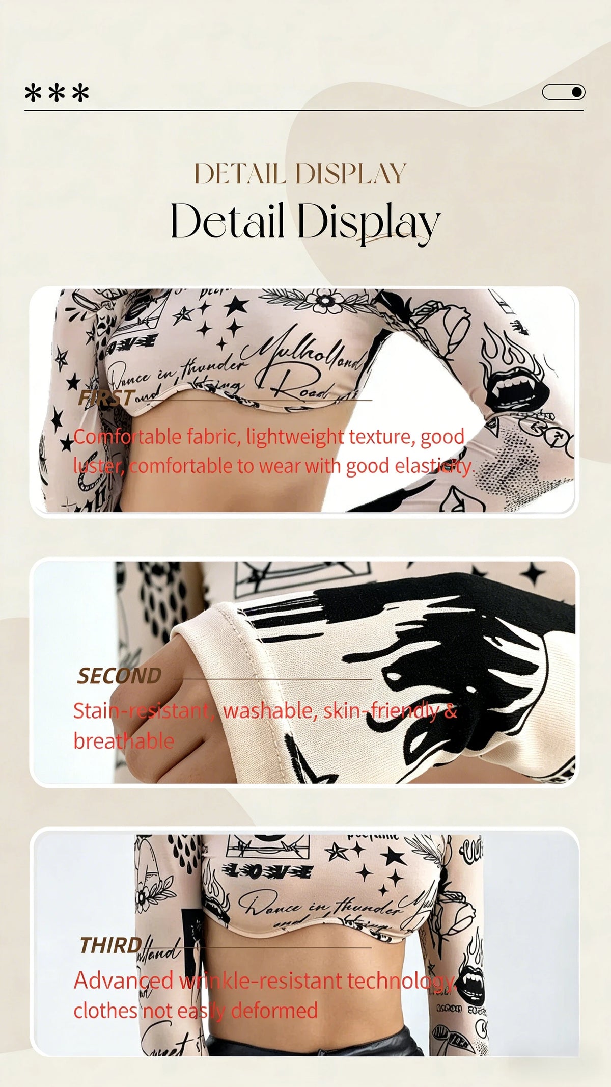 Patterned Mock Neck Cropped Long Sleeve Top for Women