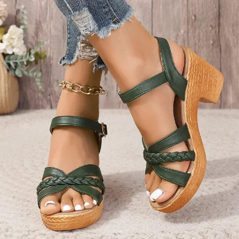 Elegant Back Strap Block Heels