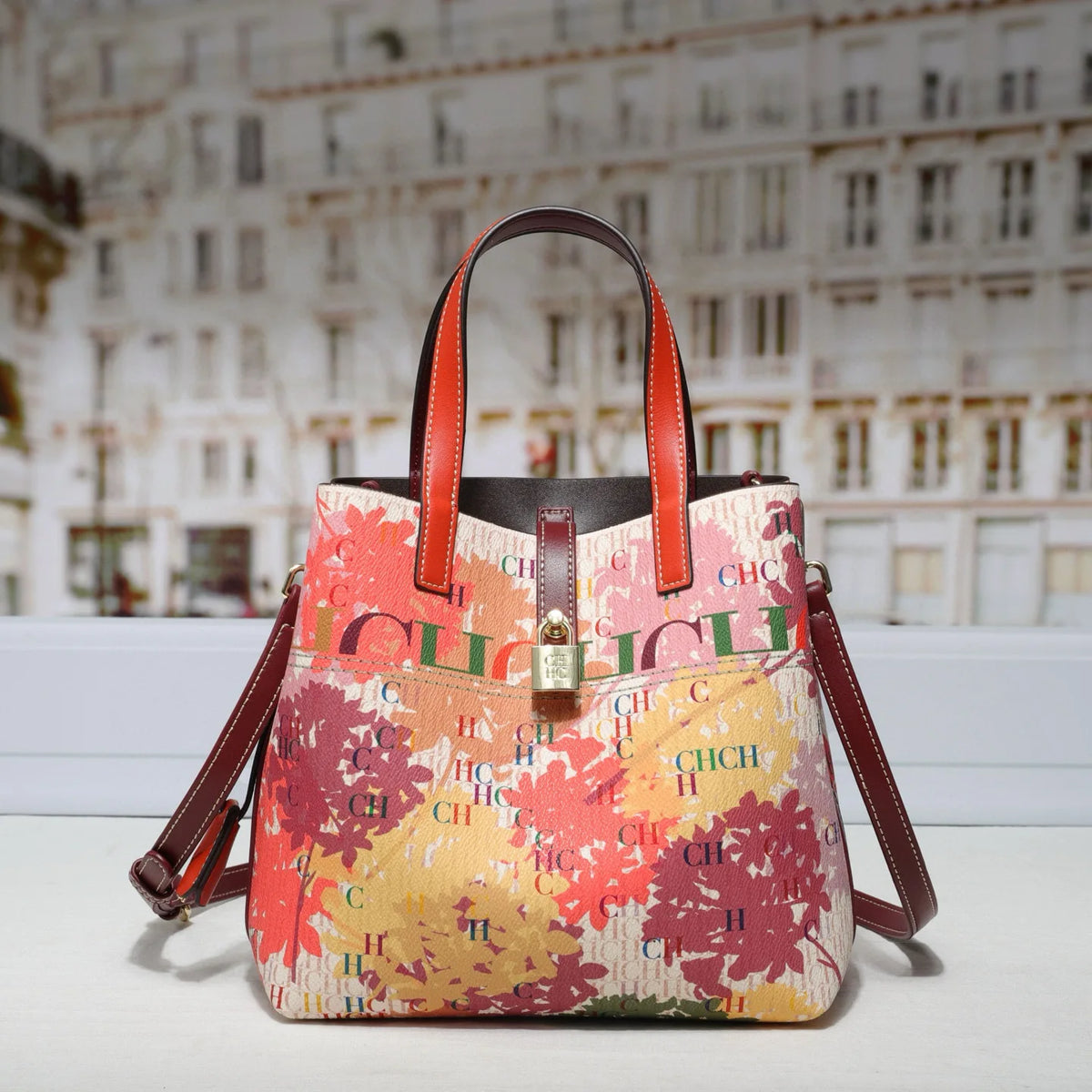 Printed Faux Leather Bucket Shoulder Bag