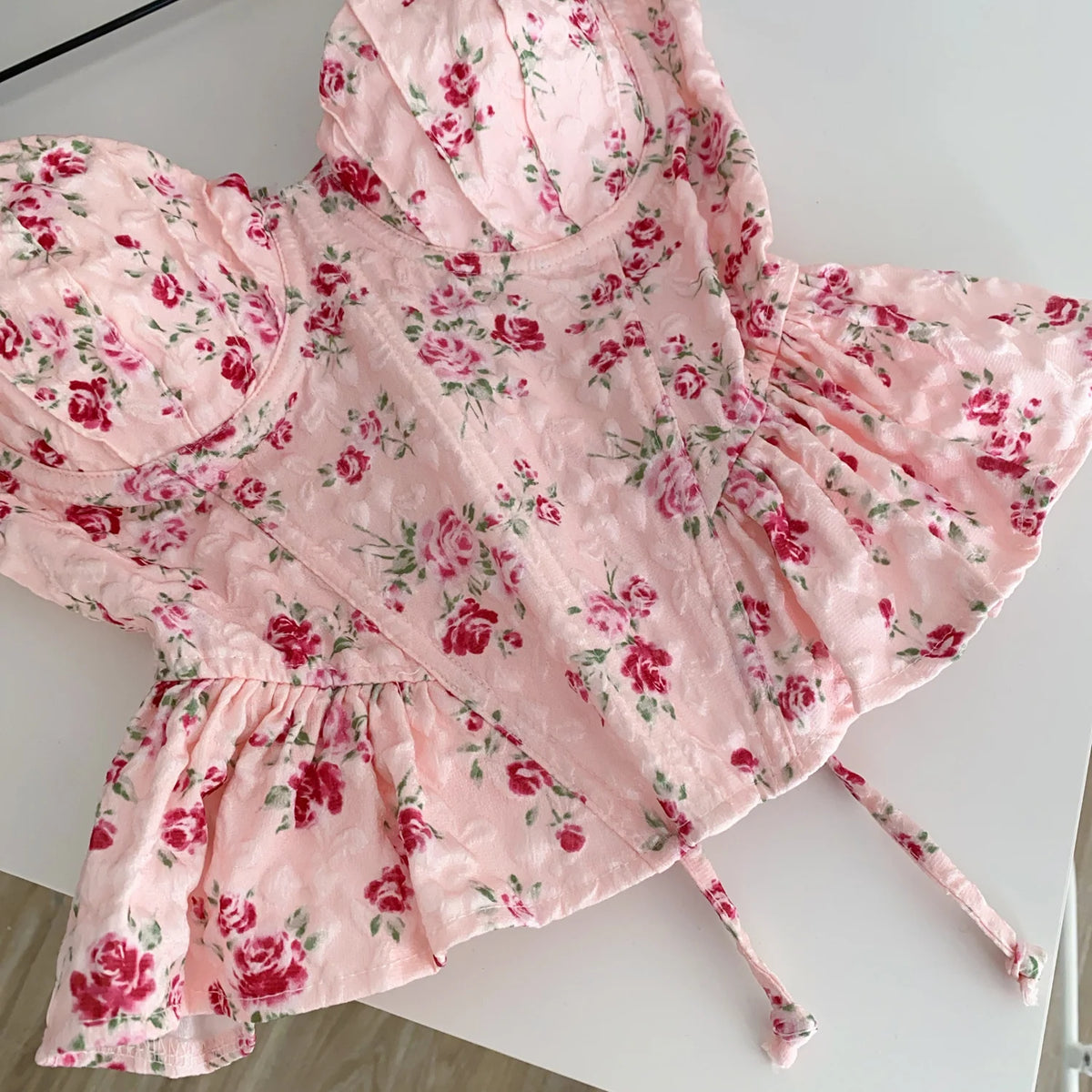 French Corset Print Ruffle Strap Tank Top for Women