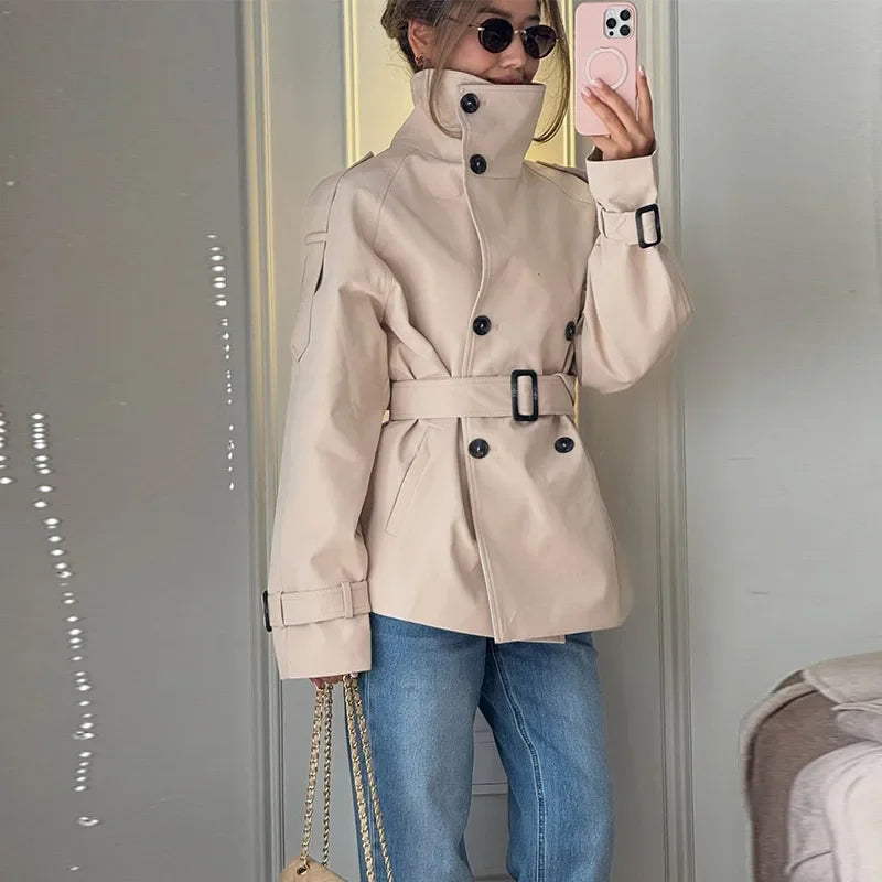 Relaxed Fit Belted Single Breasted Jacket for Women