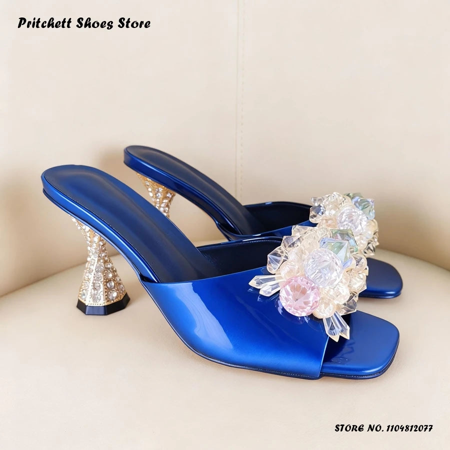 Sleek Patent Leather Square Open Toe Mules With Crystal Trim For Women