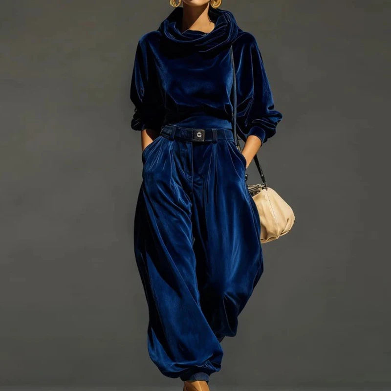 Loose Hooded Patchwork Two Piece Pants Set for Women
