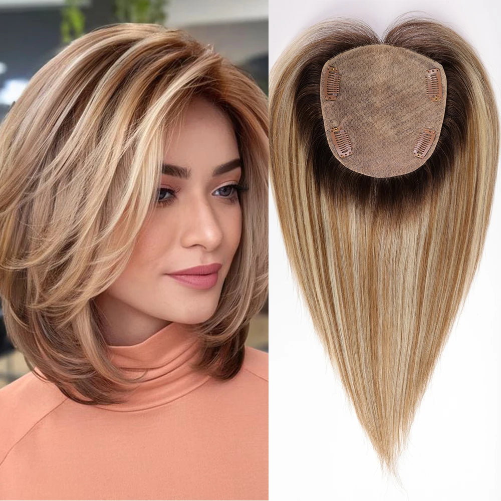 Golden Brown Blonde Mixed Remy Human Hair Topper for Women